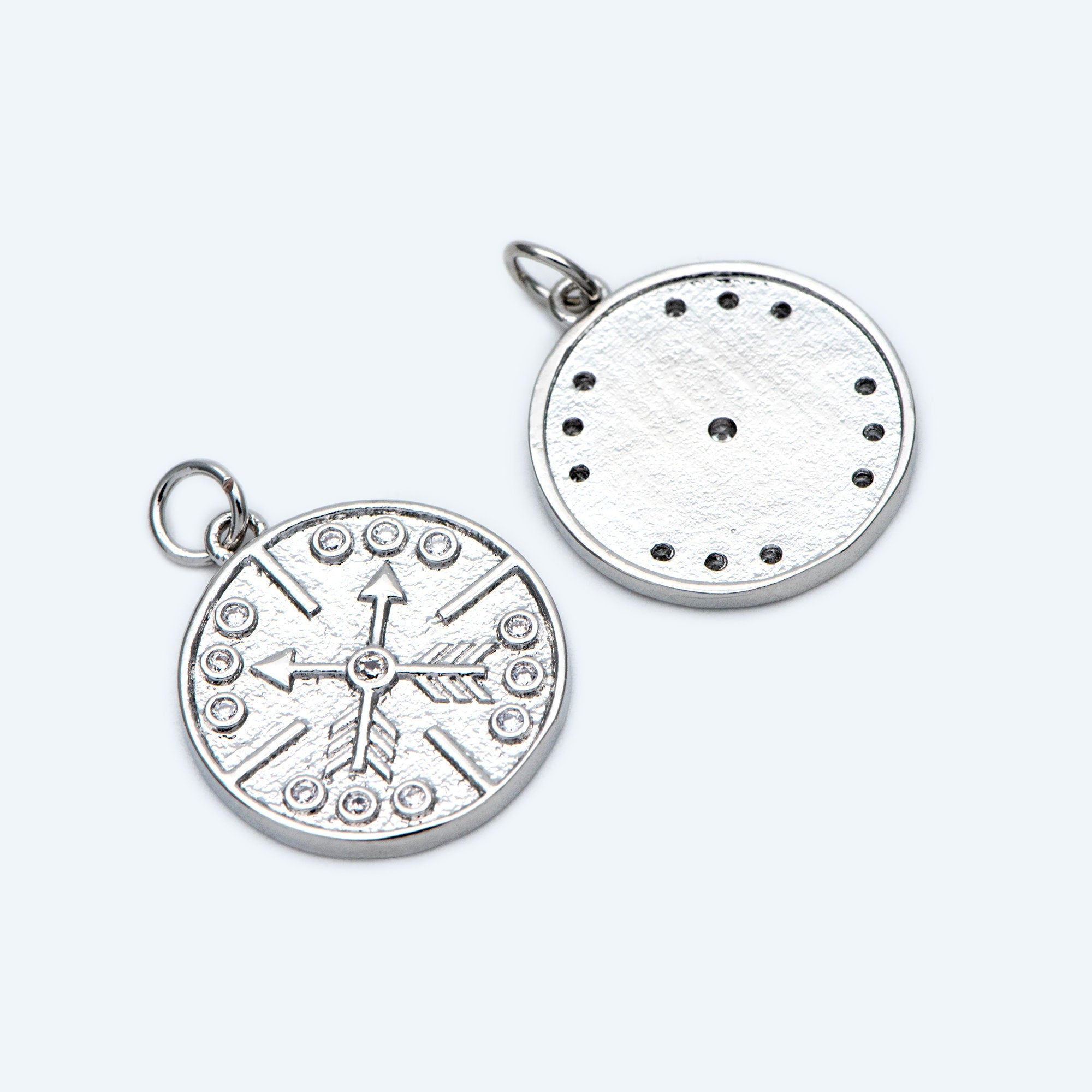 4pcs Gold/ Silver Arrow Disc Charms 21x18mm, 18K Gold/ Rhodium plated Brass, Round Disk Arrow Pendants (GB-2466-D)